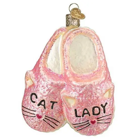 Old World Christmas 4.25 In Cat Lady Slippers Christmas Tree Ornament , Whiskers Feline Pink {1}
