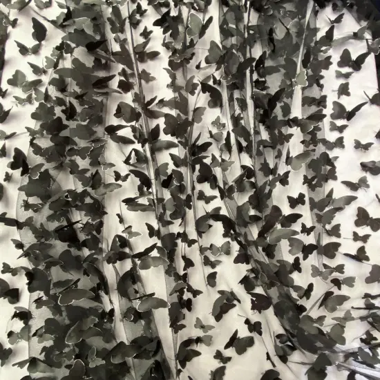 1 Yard Black 3D Butterfly Mesh Fabric with Satin Appliqu&eacute; on Stretch Sheer Base 54 Inch Wide {3}