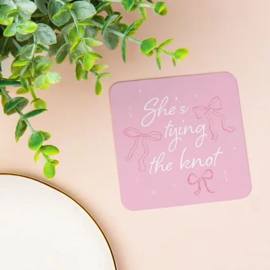 Big Dot of Happiness 25 Ct She's Tying the Knot Drink Coasters, 4-Inch Disposable Square Paper Coasters for Pink Bows Bridal and Bachelorette Party {3}