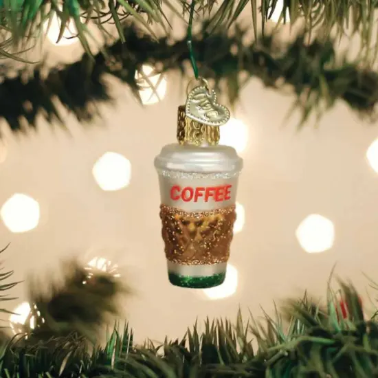 Old World Christmas 2.0 Inch Mini Coffee To Go Christmas Tree Ornament , Ornament Cup Wrap Drink White {3}