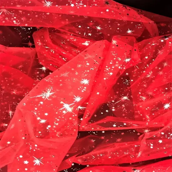 1 Yard Red Silver Stars Organza Fabric For Costumes Crafts Decor Accessories 58/60&Prime; Wide {2}