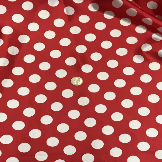 1 Yard Red Satin Fabric with White Polka Dots Lightweight, 59/60&rdquo; Wide Polyester {1}