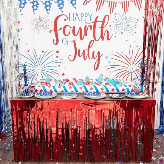 Metallic Red Foil Fringe Table Skirt (3 Pack) {3}