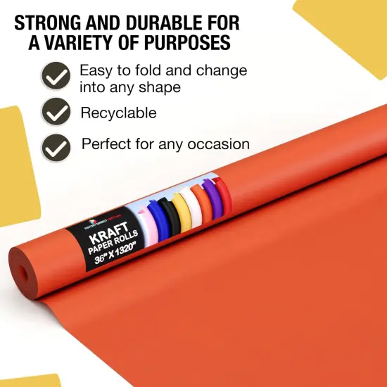 Kraft Paper Roll 36" X 1320" (110' Ft) Colored Paper Roll - Packing Paper Roll - Craft Supplies - Kraft Wrapping Paper Perfect as Shipping Paper Craft Paper Roll by Crown Display Orange {4}