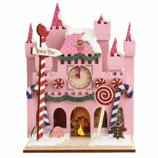 Old World Christmas 5.25 In Santa's Magic Castle Tree Ornament , Lollipop Gingerbread Man Clock Pink {1}