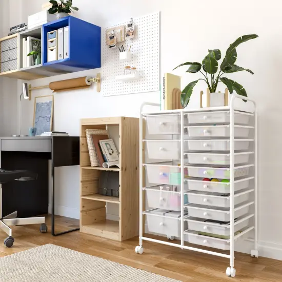 Seville Classics 15-Drawer Organizer Cart, 25.2" W x 15.3" D x 38.2" H Multicolor {10}