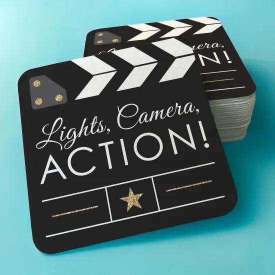 Big Dot of Happiness 25 Ct Red Carpet Movie Night Drink Coasters, 4-Inch Disposable Square Paper Coasters for Birthday Party, Table Decor for Drinks {3}