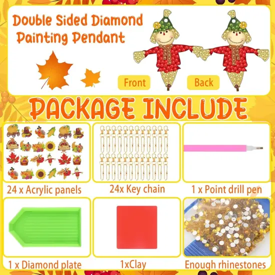 24 Pcs Thanksgiving Diamond Art Painting Keychain Kit {5}