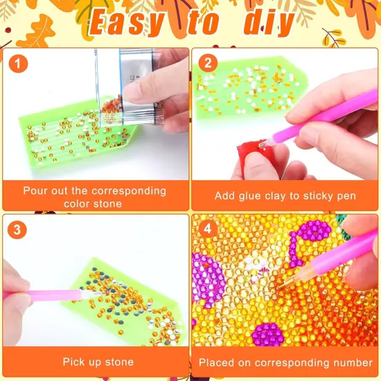9 Pcs Fall Thanksgiving Day 5D Diamond Painting Kits {4}
