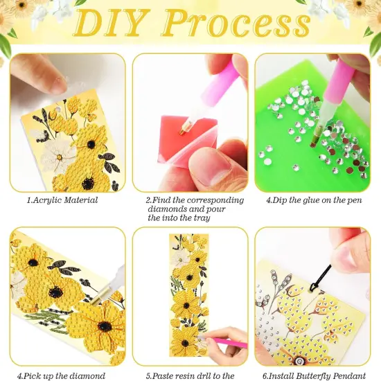 4pcs Flower Diamond Art Painting Bookmarks Kit for Adults {4}