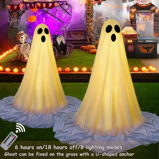 2 Packs Ghost Decor with Witch Hat Remote Control String Lights {2}