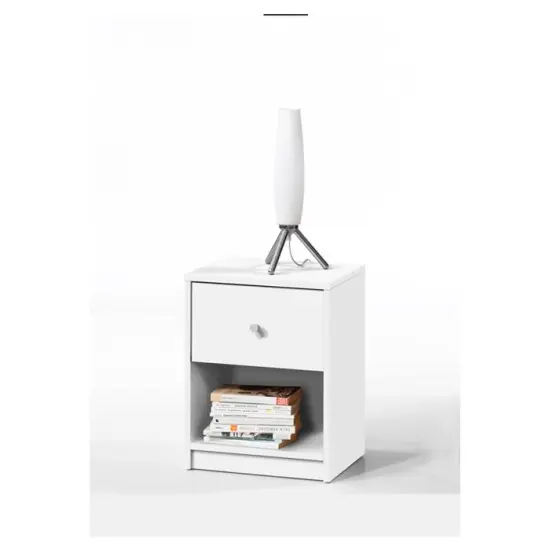 Contemporary White 1 Drawer Nightstand with Storage Shelf Sustainable Wood Bedside Table {2}