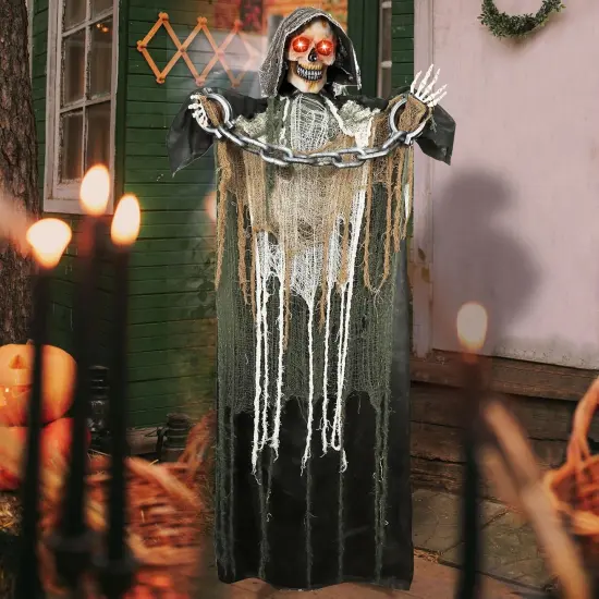 67" Halloween Decorations Outdoor Life Size Animatronics Grim Reaper with Chain {5}