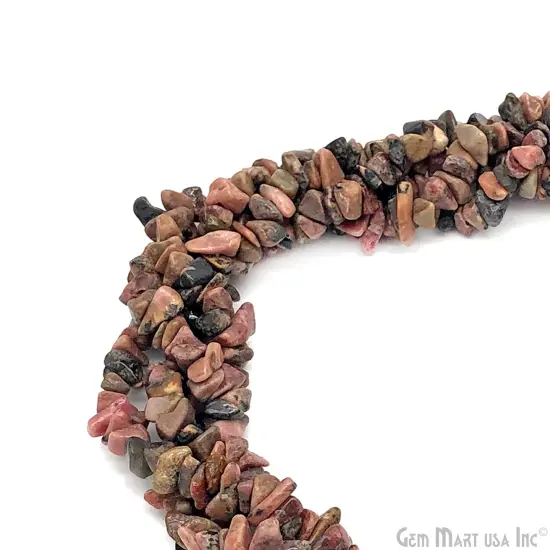 Rhodonite Chip Beads, 34 Inch, Natural Chip Strands, Drilled Strung Nugget Beads, 3-7mm, Polished, GemMartUSA (CHRN-70001) {6}