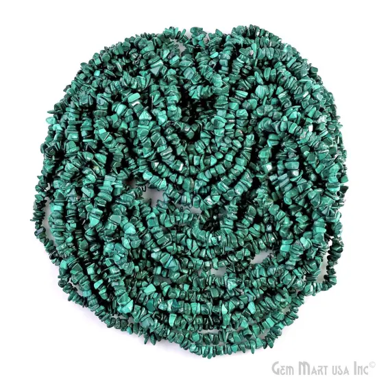 Malachite Chip Beads, 34 Inch, Natural Chip Strands, Drilled Strung Nugget Beads, 3-7mm, Polished, GemmartUSA (CHMC-70001) {6}