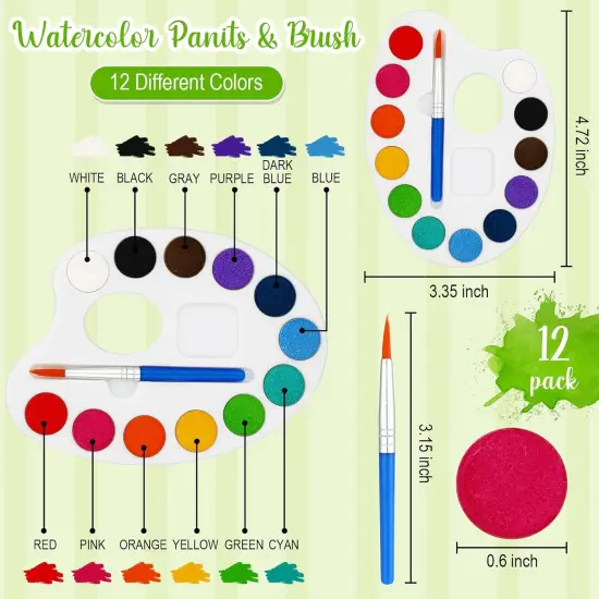 End of The Year Gifts Bulk Mini Watercolor Paint Sets 12 Colors Watercolor 3 x 3'' (12 Set) {3}