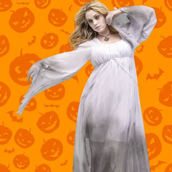 Women's Gothic Ghost Costume Long Flowing Plus Size Dress {2}