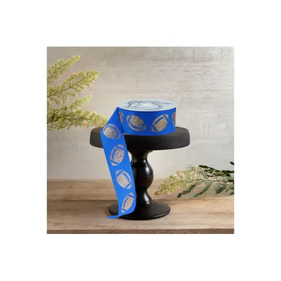 1.5" Glitter Football Ribbon: Royal Blue/Gold (100 Feet) {3}