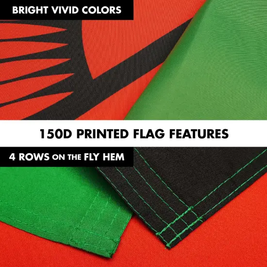 G128 Combo Pack: 6 Ft Twist Free Aluminum Spinning Flagpole (Silver) & Malawi Flag | 3x5 Ft | LiteWeave Pro Series Printed 150D Polyester | Pole with Flag Included {5}