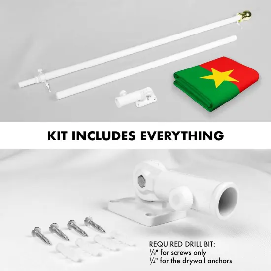 G128 Combo Pack: 6 Ft Twist Free Aluminum Spinning Flagpole (White) & Burkina Faso Flag | 3x5 Ft | LiteWeave Pro Series Printed 150D Polyester | Pole with Flag Included {2}