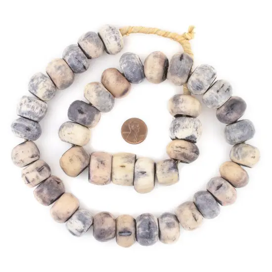 The Bead Chest Washed Grey Bone Beads - Full Strand of Fair Trade African Beads (Large, Washed Grey) {2}