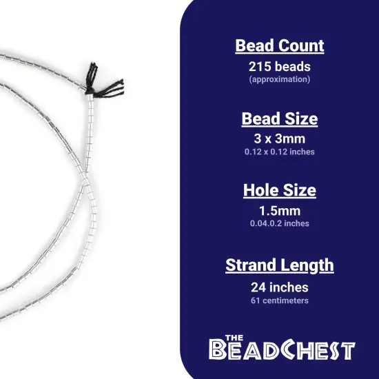 The Bead Chest Shiny Silver Tube Beads 3mm White Metal 24 Inch Strand {4}