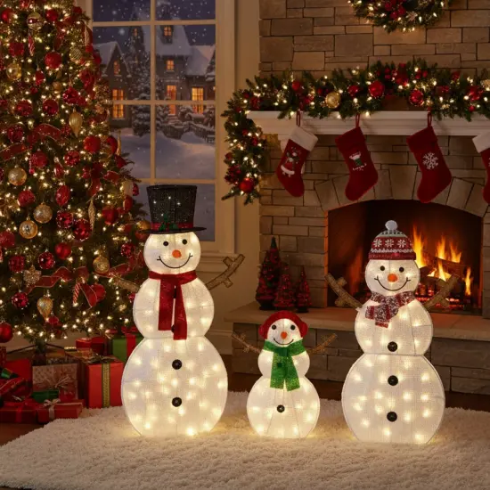 48-Inch, 42-Inch & 24-Inch Snowman Set Lighted 2D Holiday Decoration Trio {2}