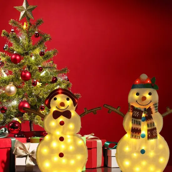 24 Inches and 28 Inches Set of Two LED Christmas Snowmen Winter Display {2}