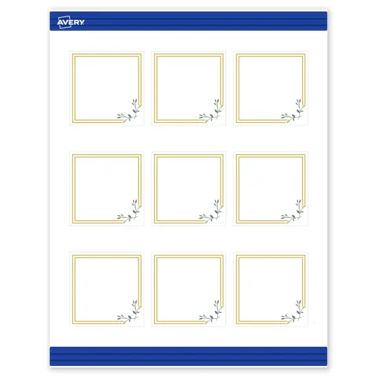 Avery Printable Square Cards, Gold Double Border with Florals, 2.5" x 2.5", Matte White Square Cards, Laser/Inkjet, 90ct, Great for Business Cards {1}