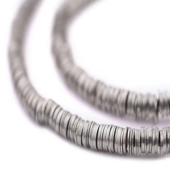 The Bead Chest Antique Silver Flat Disk Heishi Beads (4mm), 24" Strand, Handmade for Jewelry Making & Crafts | Approximately 1200 Beads {1}