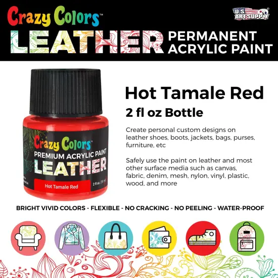 Hot Tamale Red Premium Acrylic Leather and Shoe Paint, 2 oz Bottle - Flexible, Crack, Scratch, Peel Resistant - Artist Create Custom Sneakers, Jackets, Bags, Purses, Furniture Artwork {2}