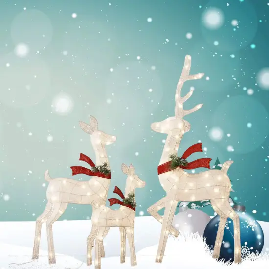 Magnificent Lighted Deer Family Set with White Thread for Holiday Decor 60"+48"+32" {3}