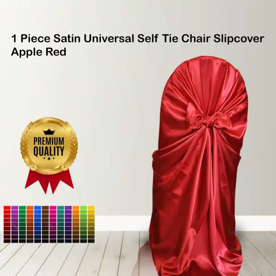 1 Piece Satin Universal Self Tie Chair Slipcover Apple Red {1}