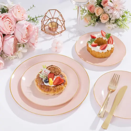 150Pcs Disposable Tableware Set 25 Guests - Pink and Gold {4}