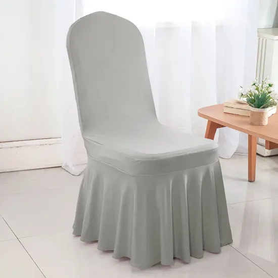 Spandex Banquet Skirt Chair Cover Silver Elegant Stretch Skirt Fit Durable Event Decor {2}