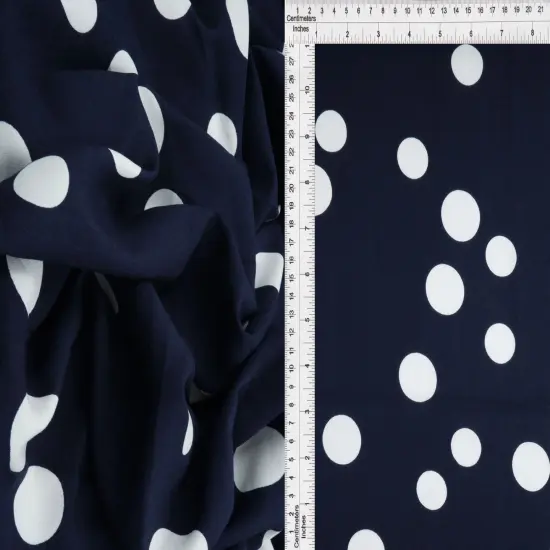 1 Yard Rayon Challis Polka Dots Print Fabric, 54&Prime; Wide NAVY/IVORY {1}
