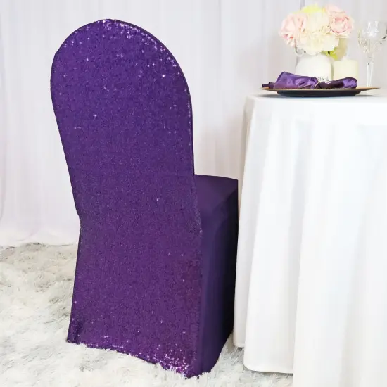 1 Piece Eggplant Sequin Spandex Chair Cover Stretch Fit for Banquet Seating {2}
