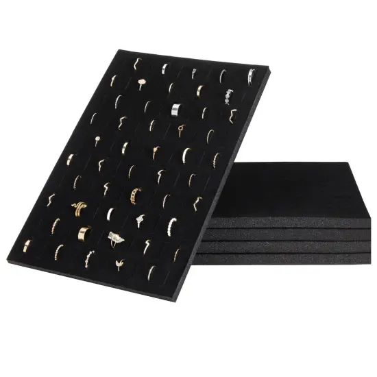 5-Pack 100 Slots Velvet Ring Insert Display Tray - Foam Holder Organizer for Storage Box and Selling Jewelry (13 x 9 In, Black) {1}