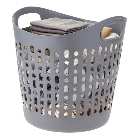 IRIS USA 3Pack Laundry Basket 40L Durable and Flexible, Portable Round Bin, 1.15 Bushel Hamper for Storage with Ventilation Holes for Closet Dorm, Gray {1}
