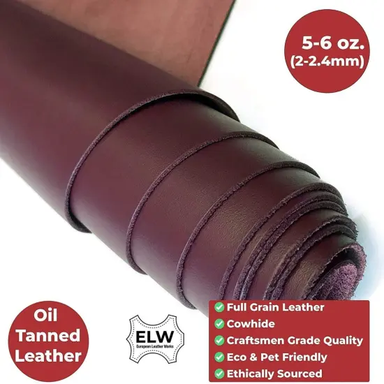 ELW Oil Tanned Leather 5/6 OZ (2-2.4mm) | Full Grain| Pre-Cut Sizes from 6" to 48"| Cowhide Handmade Perfect for Crafting, Sewing, Molding, Workshop {2}