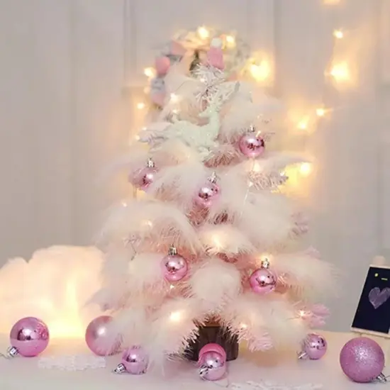 Mini Tabletop Christmas Tree with Feather Leaf LED String Lights Home Decor {4}