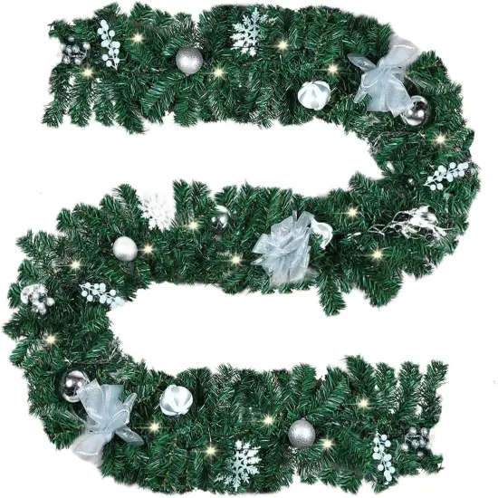 9 FT LED Christmas Garland with Berries Bows Christmas Balls {2}