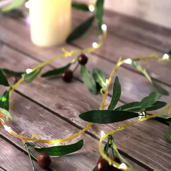 Olive Branch Christmas Garland String Lights 10FT 40 White LED Lighted {2}