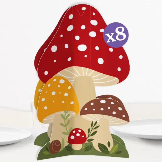 Big Dot of Happiness 3D Wild Mushrooms Centerpiece Table Decorations, Freestanding Red Toadstool Fall Decor, Birthday Party Centerpieces - 8 Count {1}