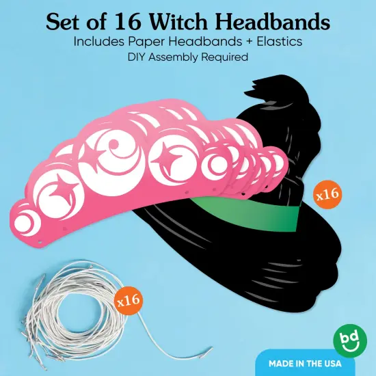 Big Dot of Happiness Paper Witch Hat and Pink Crown Headbands, Pink and Green Girls' Birthday Party, DIY Halloween Costume Party Hat Favors, 16 Count {4}