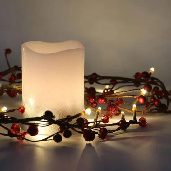 5.9FT - Red Berry Branch Pre-lit Garland with 30LED Lights, Battery Operated Fairy String Lights {3}