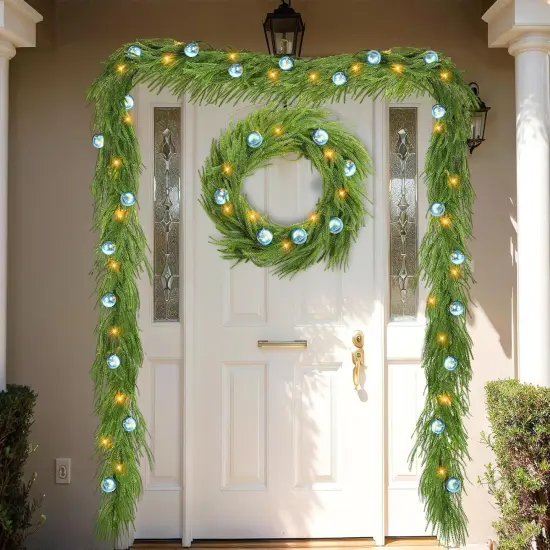 6.5ft Prelit Real Touch Christmas Norfolk Pine Garland {4}