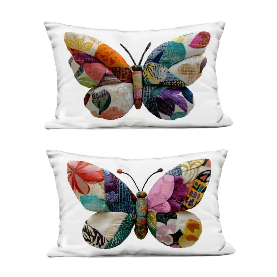 Stupell Industries Vivid Patchwork Butterflies 2 Piece Outdoor Printed Pillow Set design by Annabelle Hall, 14 x 7 x 20 {1}