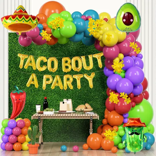 148 PCS Mexican Fiesta Party Decorations Fiesta Balloon Arch Kit Cactus Avocado Chili Sombrero Rainbow Color Balloons for Cinco De Mayo Mexican Birthday Taco Bout Party Supplies {1}