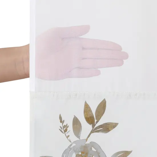 Americanflat 72x75 Hookless Shower Curtain - Floral Gold Grey Shower Curtain with Sheer Panel, Snap-In Liner, and Grommets - 100% Polyester {5}